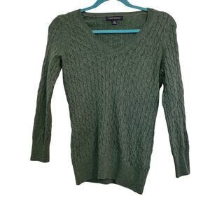 Banana Republic Womens Pullover Sweater XS Green Cashmere Wool Ribbed V-Neck